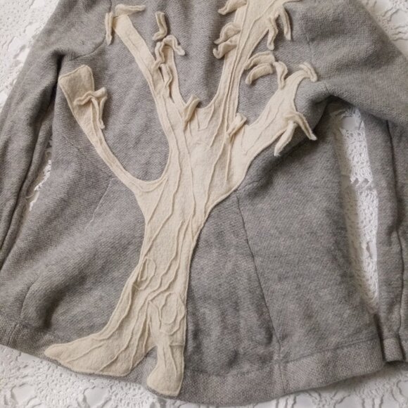 Rosie Niera Antrhopologie Blazer Jacket 100% Wool Tree Applique Gray Large Women - Picture 2 of 9
